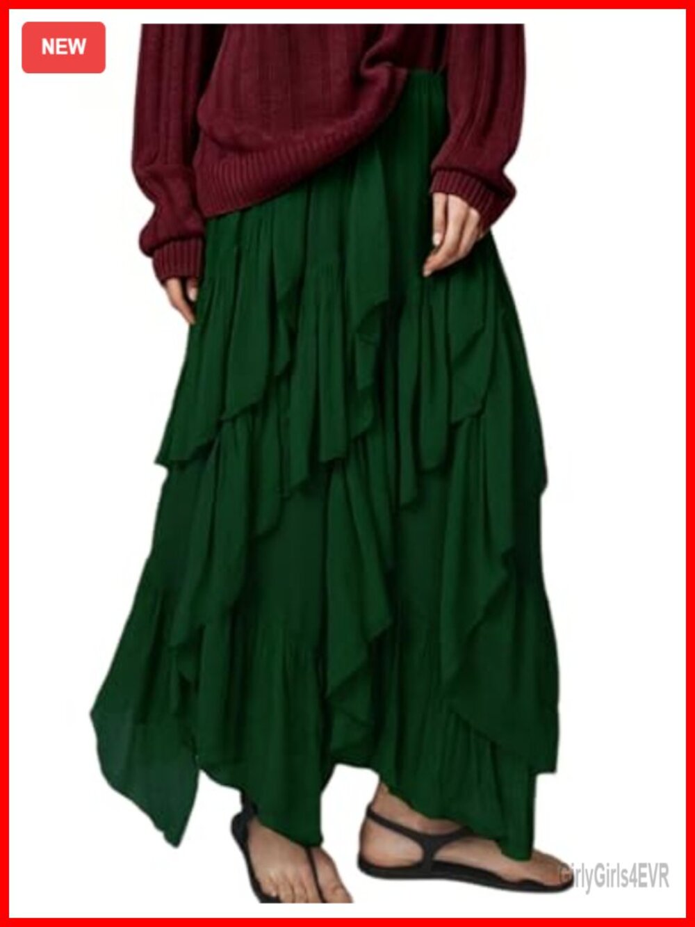 Womens Ruffle Maxi Skirt Long Flowy Tiered 100% Polyester Pull On